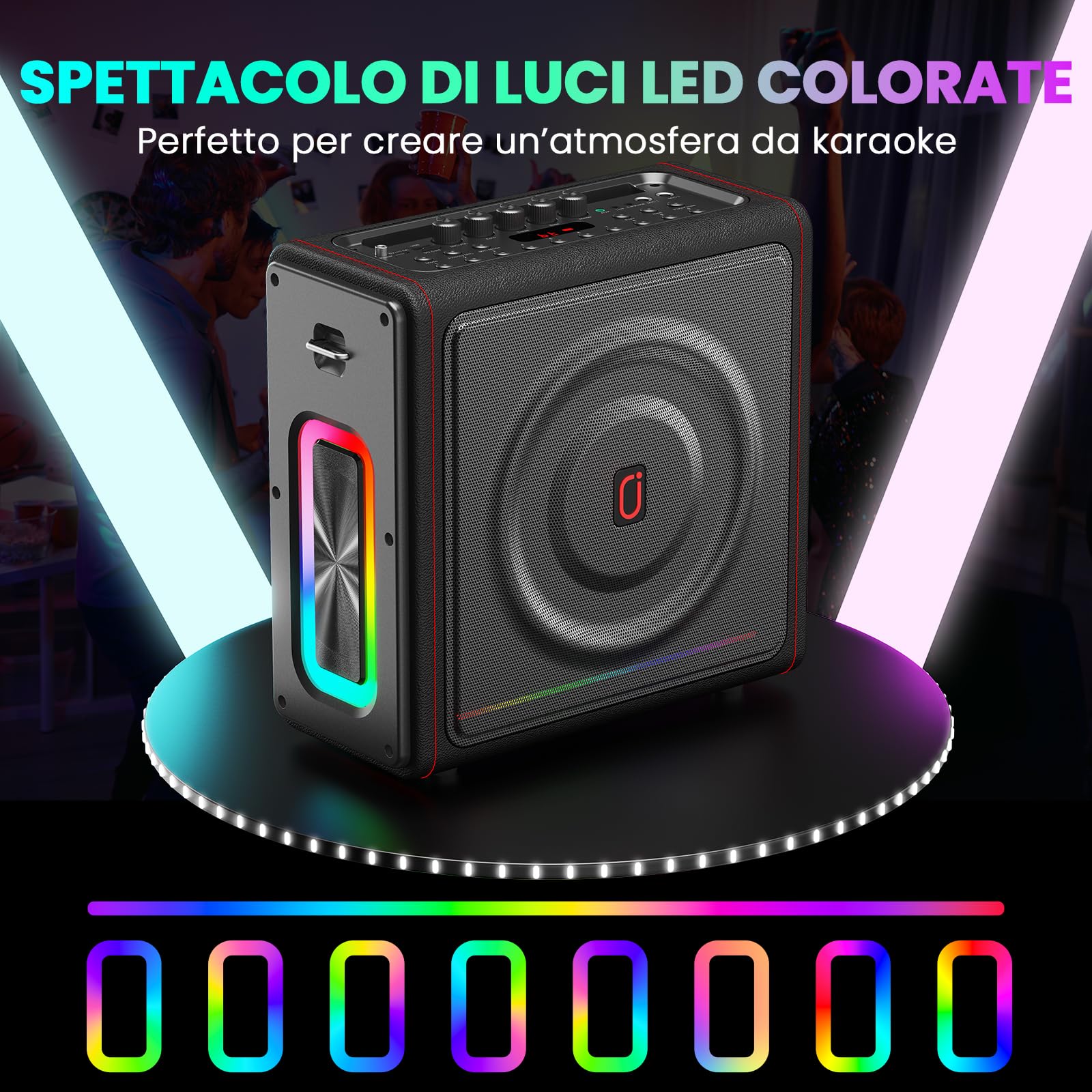 HWWR Karaoke con 2 Microfono Wireless Kit con LED, 300W Cassa Bluetooth 5.3, 36 ore, Sistema PA per Adulti Bambini Supporto TF/USB/FM/Registrazione/AUX/TWS, Canta Tu Karaoke 2026