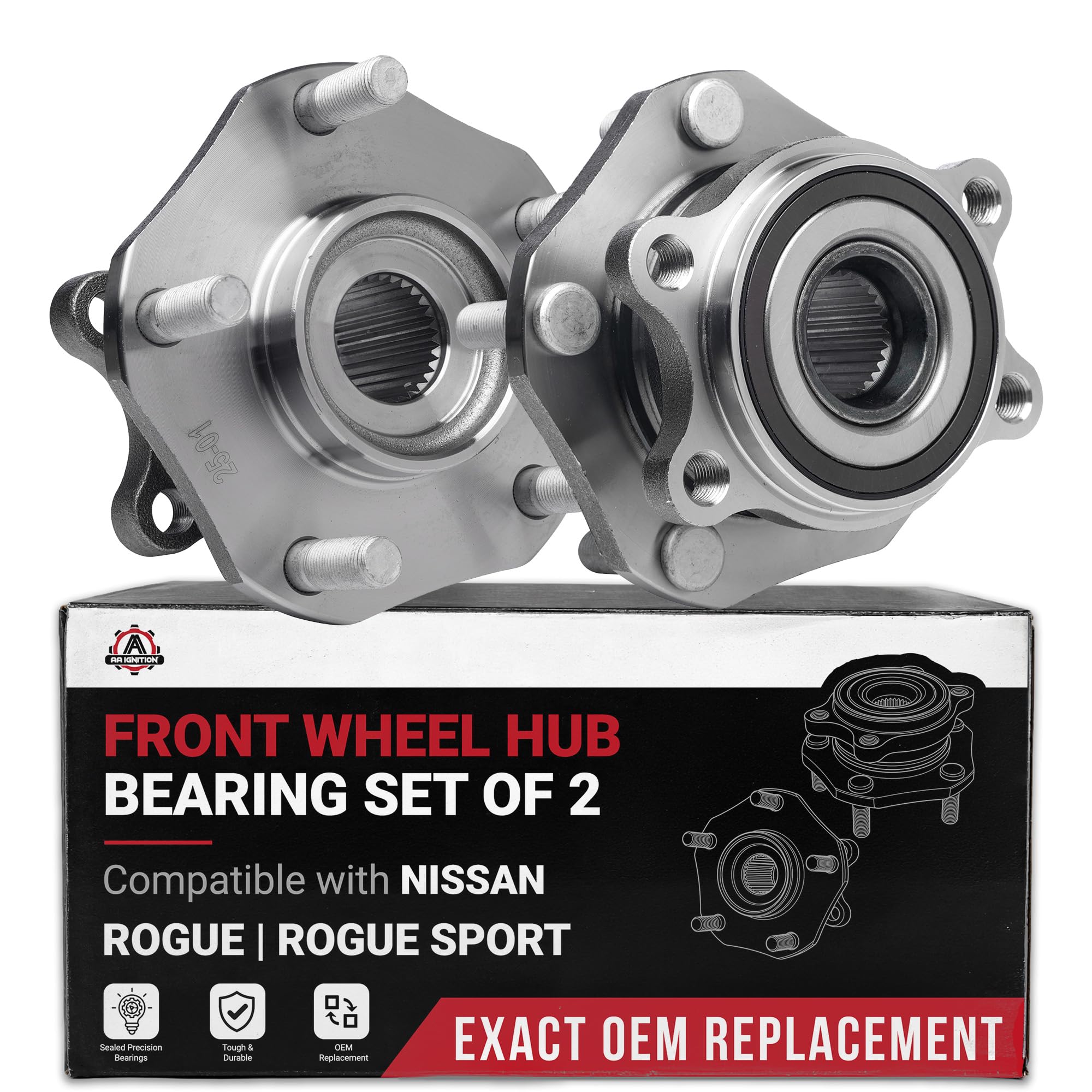 Front Wheel Bearing and Hub Assembly Set of 2 - Compatible with Nissan - Rogue, Rogue Sport - Rear Wheel Bearing - Replaces 513357, 513357 2pcs, 951-117 - 2014-2020