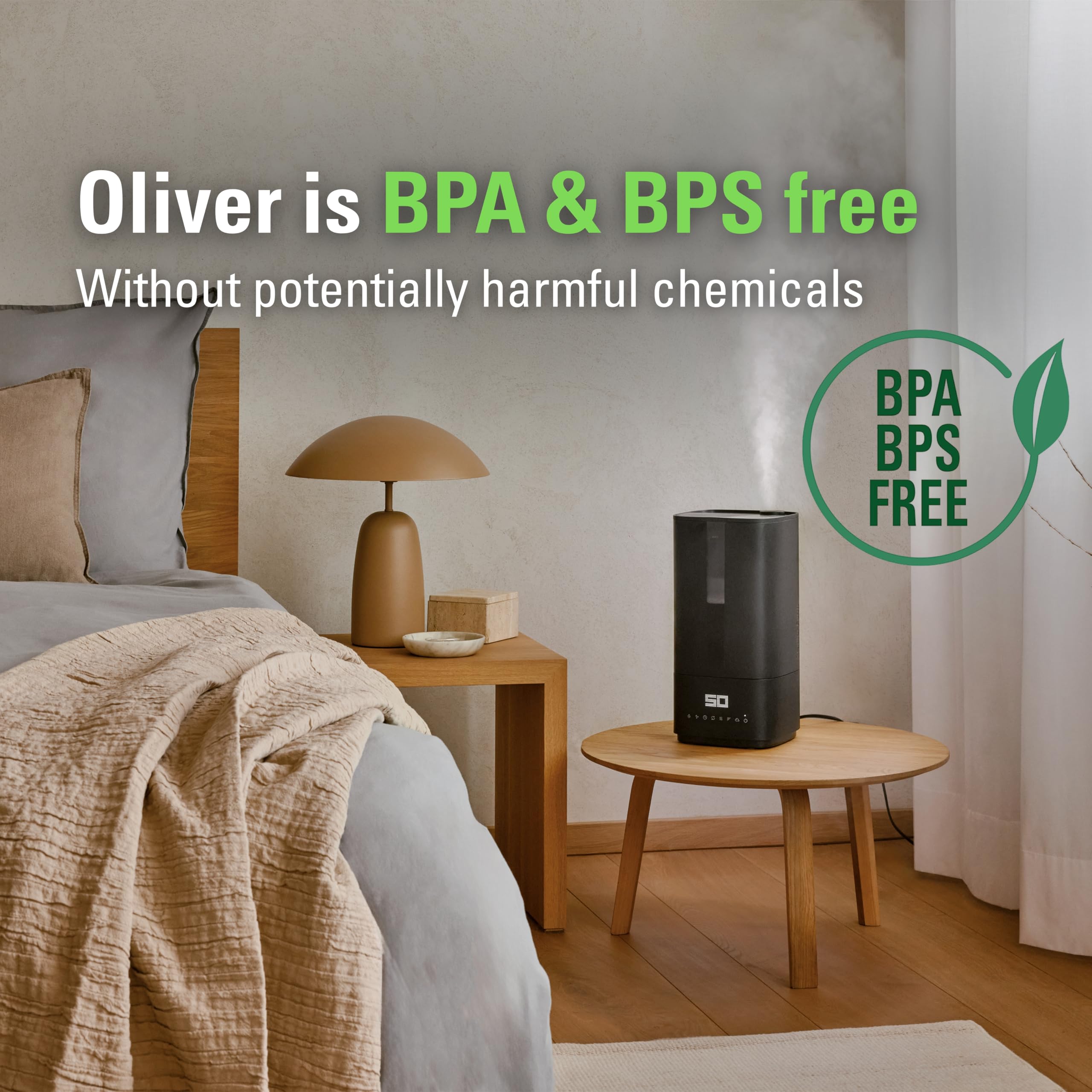 Stadler Form humidificador Oliver, espacios de hasta 60 m², silencioso, pequeño, humidificador para habitaciones, 6 modos, modo automático, los LED se pueden apagar, niebla libre de bacterias, negro