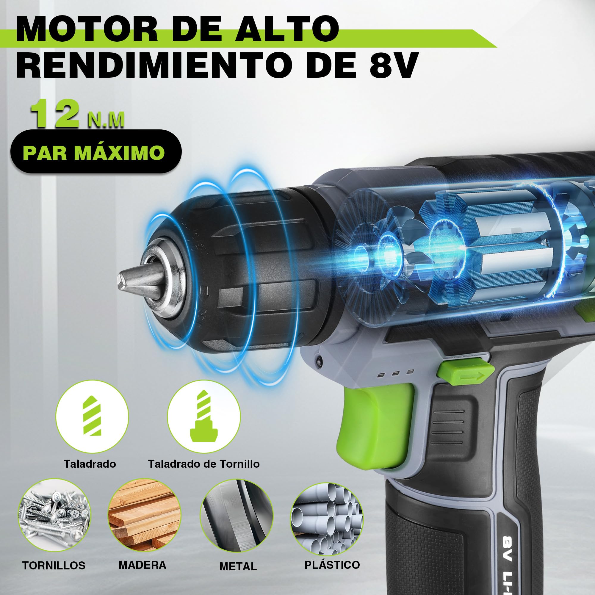WORKPRO Atornillador Eléctrico 8V con 53 Accesorios | Destornillador Recargable con Velocidad Variable, Luz LED y Estuche para Montaje y Reparación