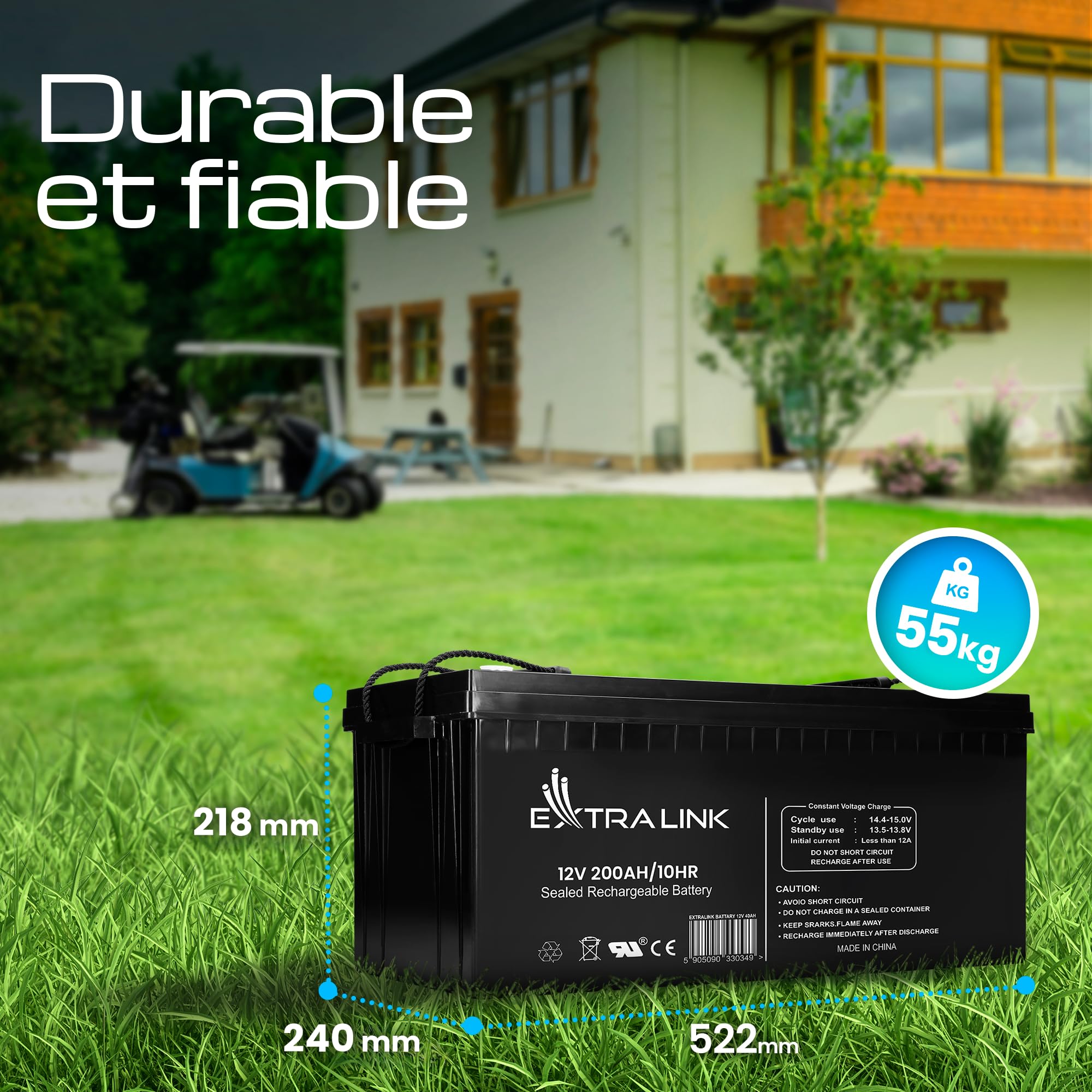 Extralink Batterie AGM 12V 200Ah - Batterie Decharge Lente sans Entretien, Anti-Fuite, Deep Cycle - Batterie Solaire, Camping-Car, UPS, Système Autonome, Alimentation de Secours