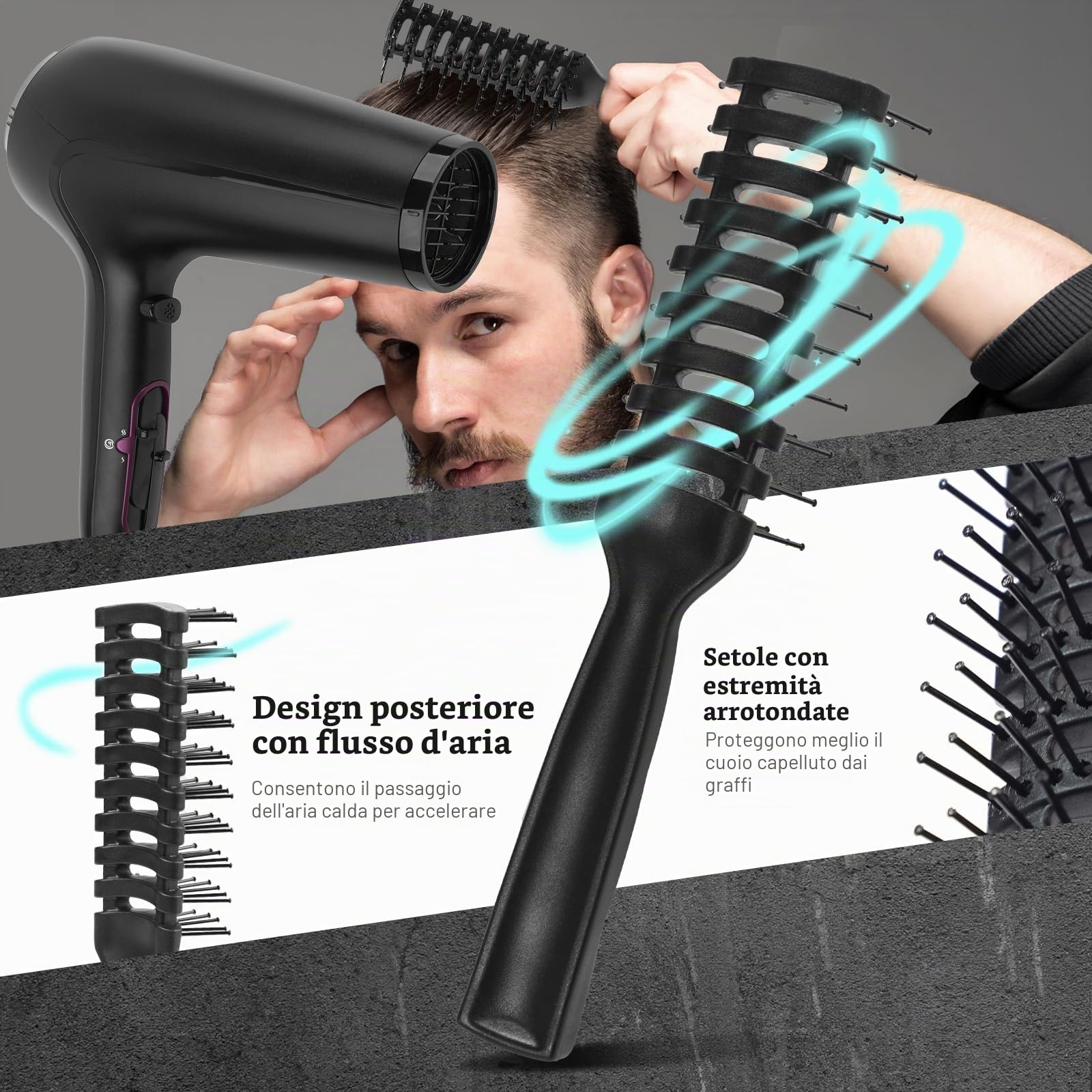 DUAIU Pettine Uomo,5Pcs Pettine Capelli Uomo,Spazzola Capelli Ricci,Spazzola Piatta,Resistente AI Calore Spazzola Ricci Styling,Pettine Denti Larghi per L'asciugatura a Soffio,Taglio,Slick Back