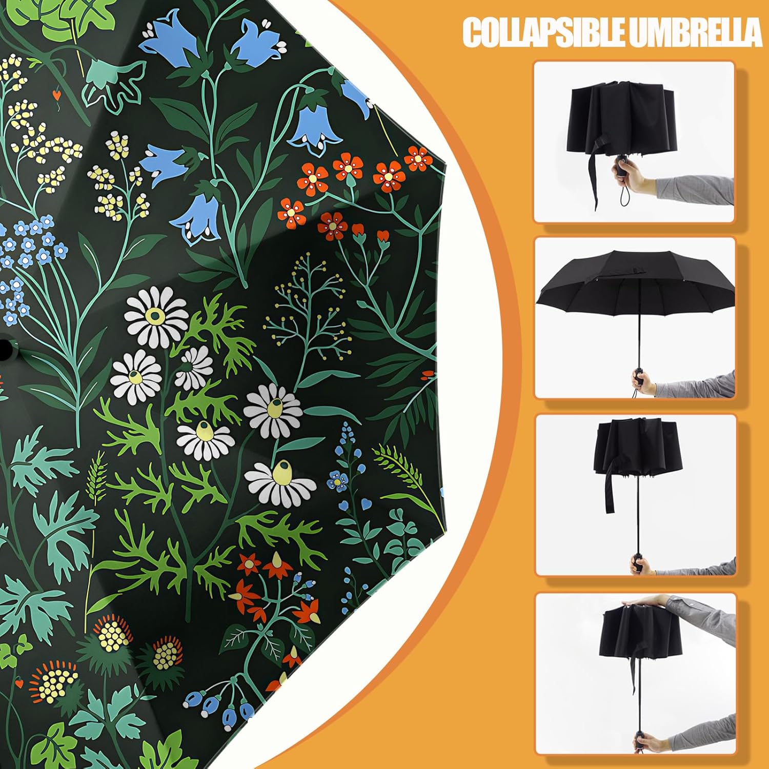 Small Compact Travel Automatic Folding Umbrella for Women, Portable Lightweight, Rain, Wind, UV Sun Shade