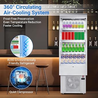 IDEALHOUSE 8.8 Cu.Ft Countertop Commercial Refrigerator Display,Glass Door Cake Fridge,LED Lighting,Adjustable Shelves,White Pastry Cooler