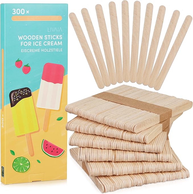 LIVAIA Wooden Popsicle Sticks, 300 Wood Craft Sticks for Ice Cream