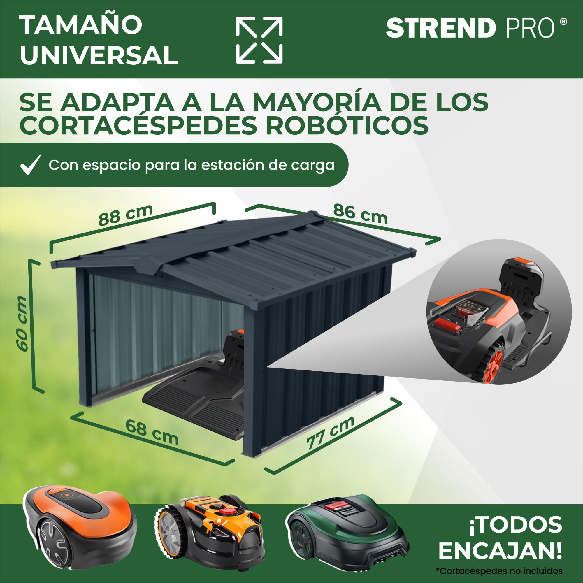 STREND PRO Garaje para Robot Cortacésped De Metal Antracita 86x88x60 cm | Resistente A La Intemperie | Anti-UV | Cobertizo | Carport | Techo Protector | Cubierta para Robot Cortacésped