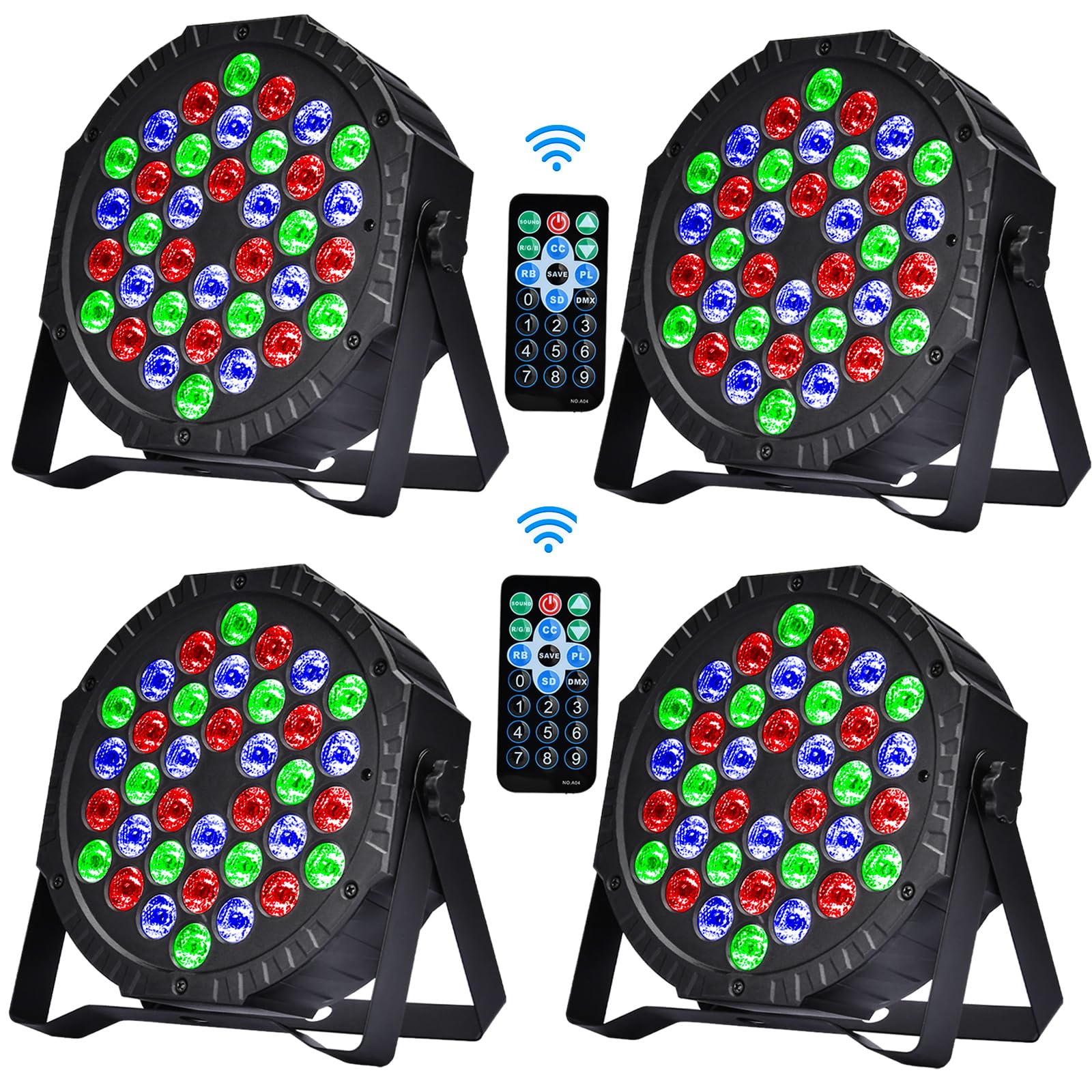 Stage Lights DJ Lights 36LED Par Lights - 4 Pack RGB Party Lights Uplights with Sound Activated Remote Control Stage Lighting for Disco Wedding Club Ba Christmas Party Lighting Outdoor