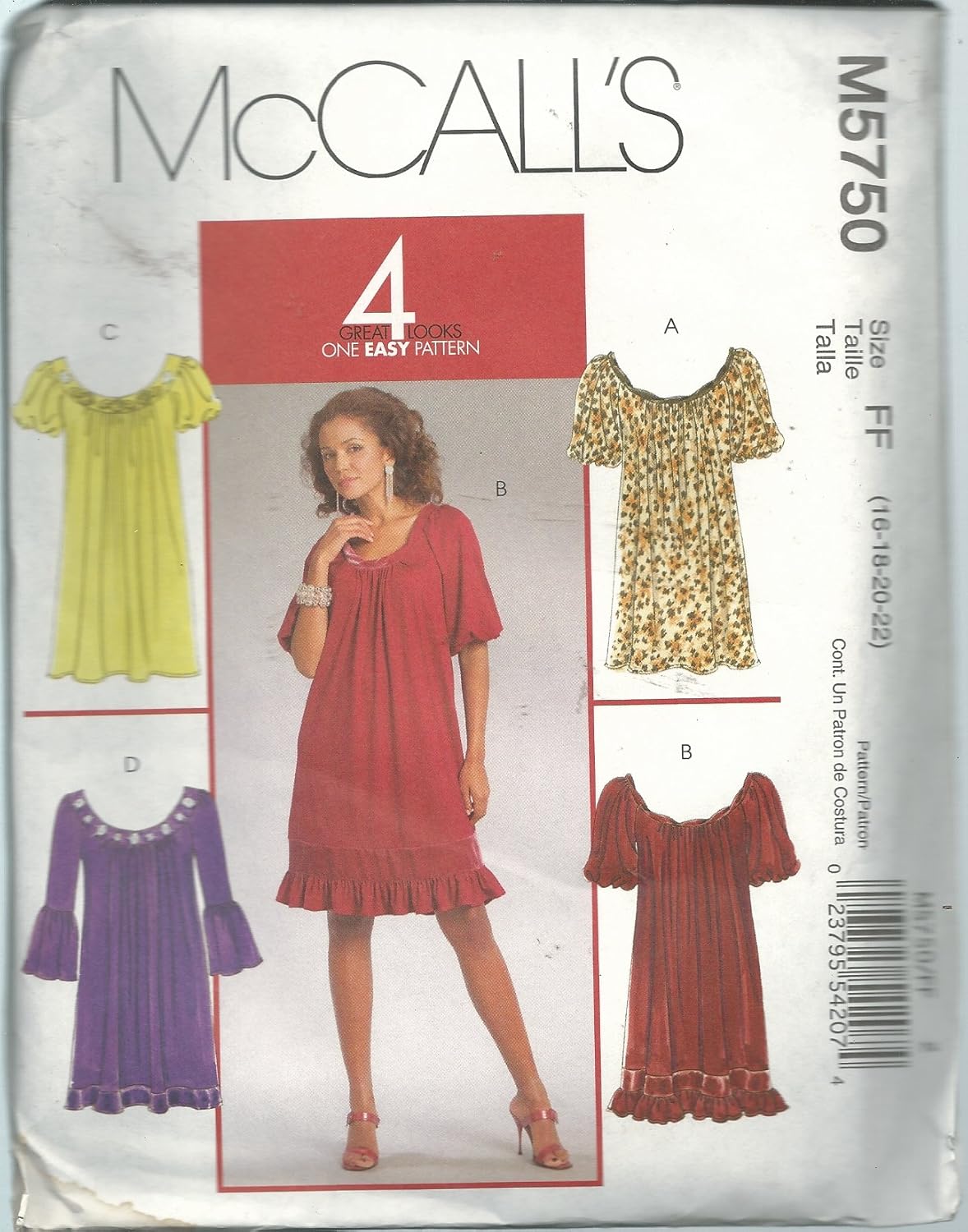 McCall's 5750FF Sewing Pattern Misses 4 Easy Dresses Size