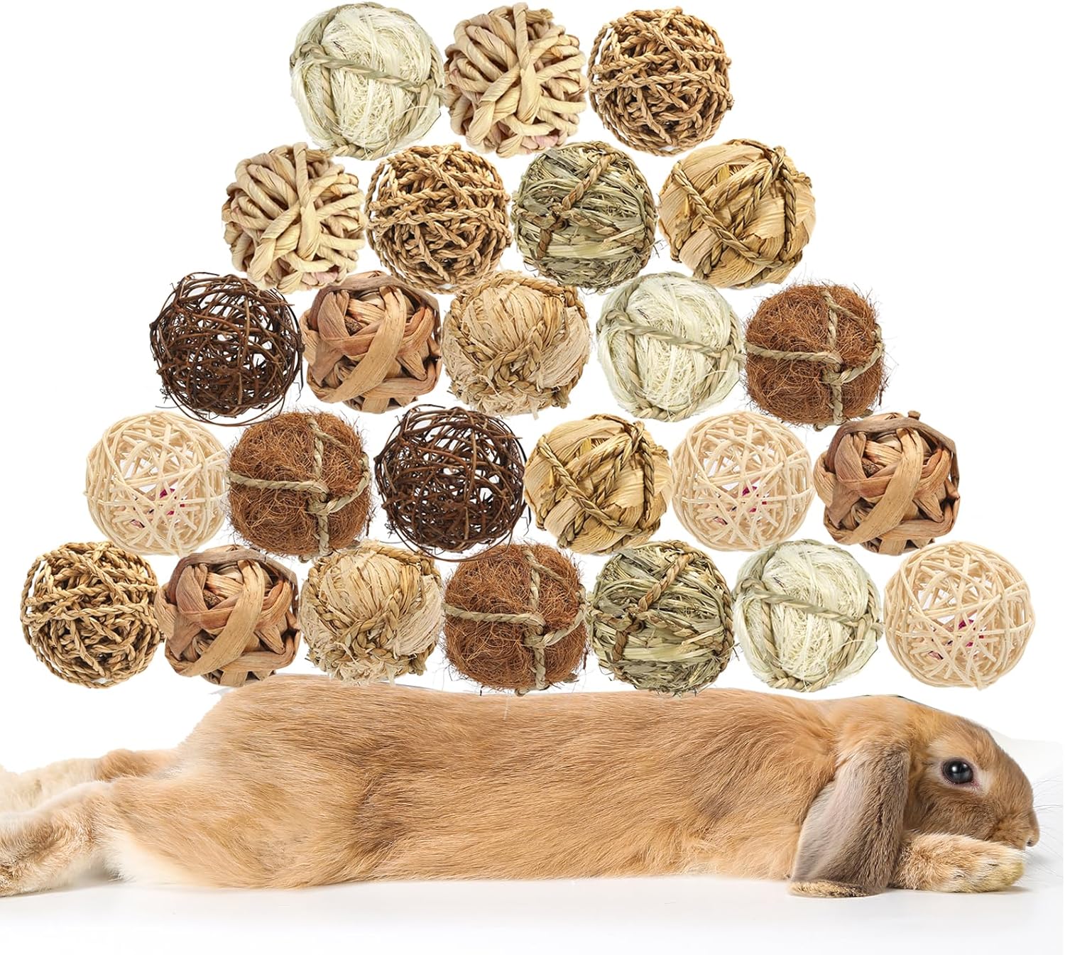 Small Animals Play Balls, Chew Grass Balls & Rolling Chew Toys for Bunny, Improve Pets Dental Health for Rabbit, Chinchilla, Guinea Pigs, Hamsters, Gerbils, Rats, Mice (25 Pieces)