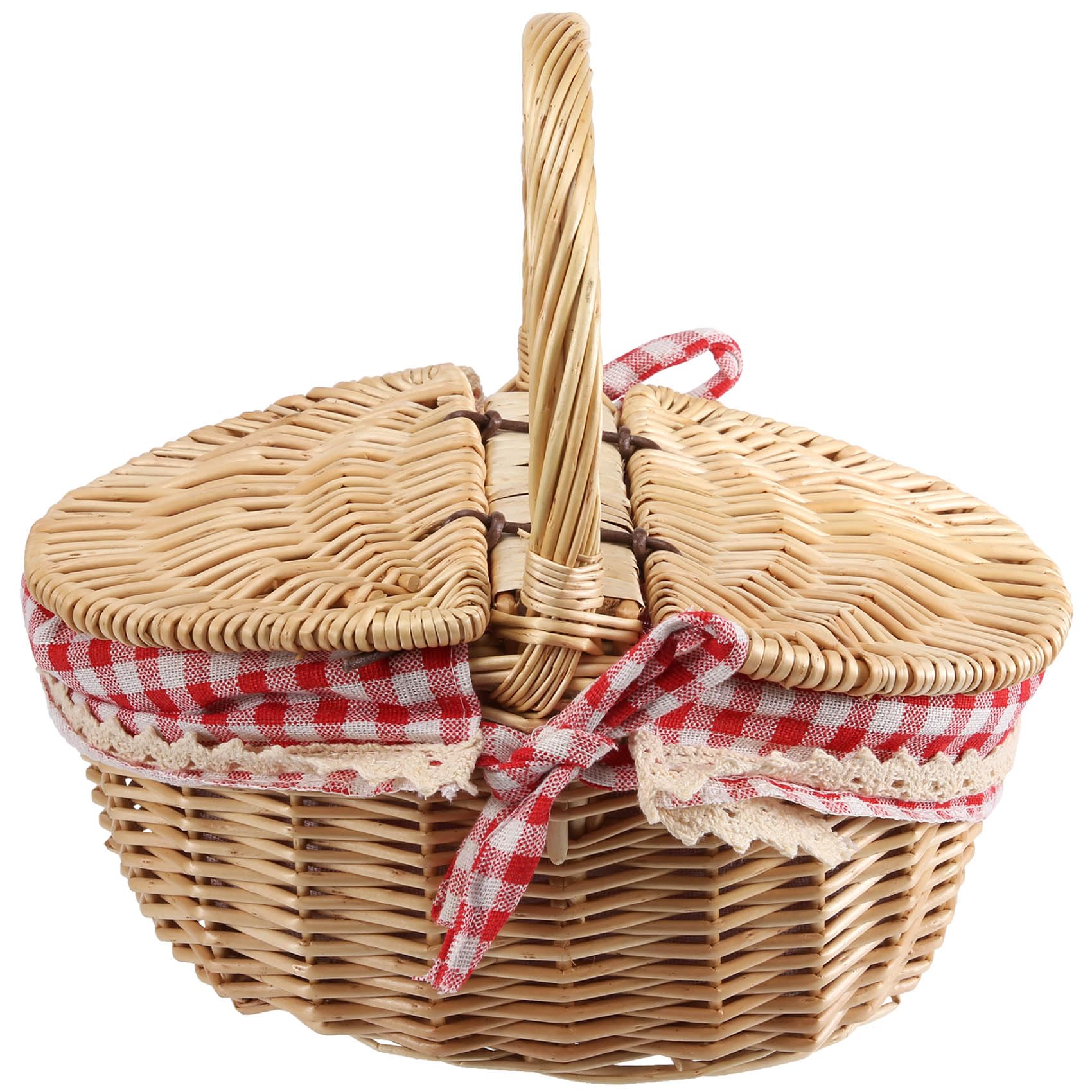 CTRLZS Country Style Wicker Picnic Basket Hamper with Lid and Handle & Liners for Picnics, Parties and BBQs