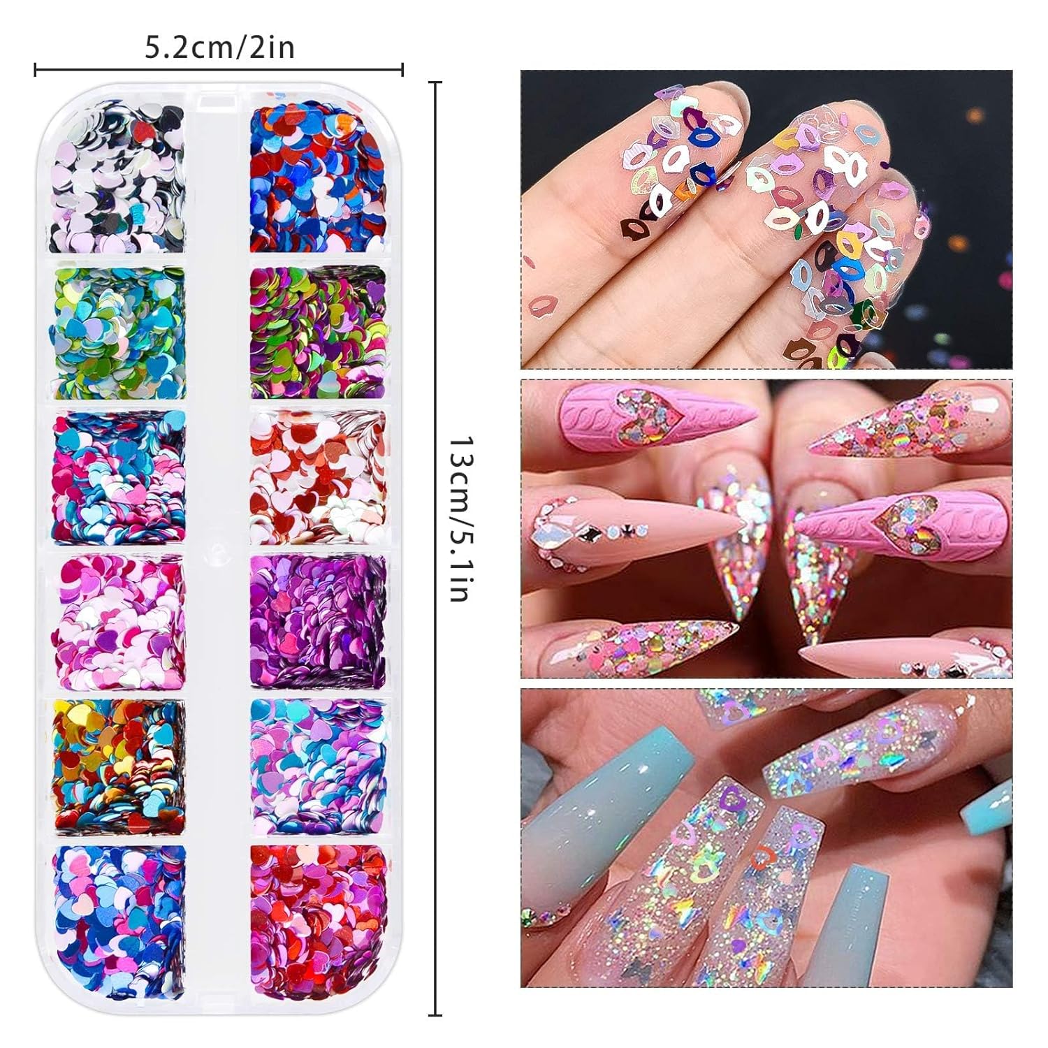 Grids Heart Nail Sequins