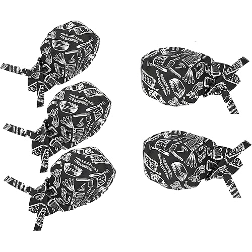 Chef Bandana Head Wrap, Kitchen Design Pattern, Black and White, 5-Pack