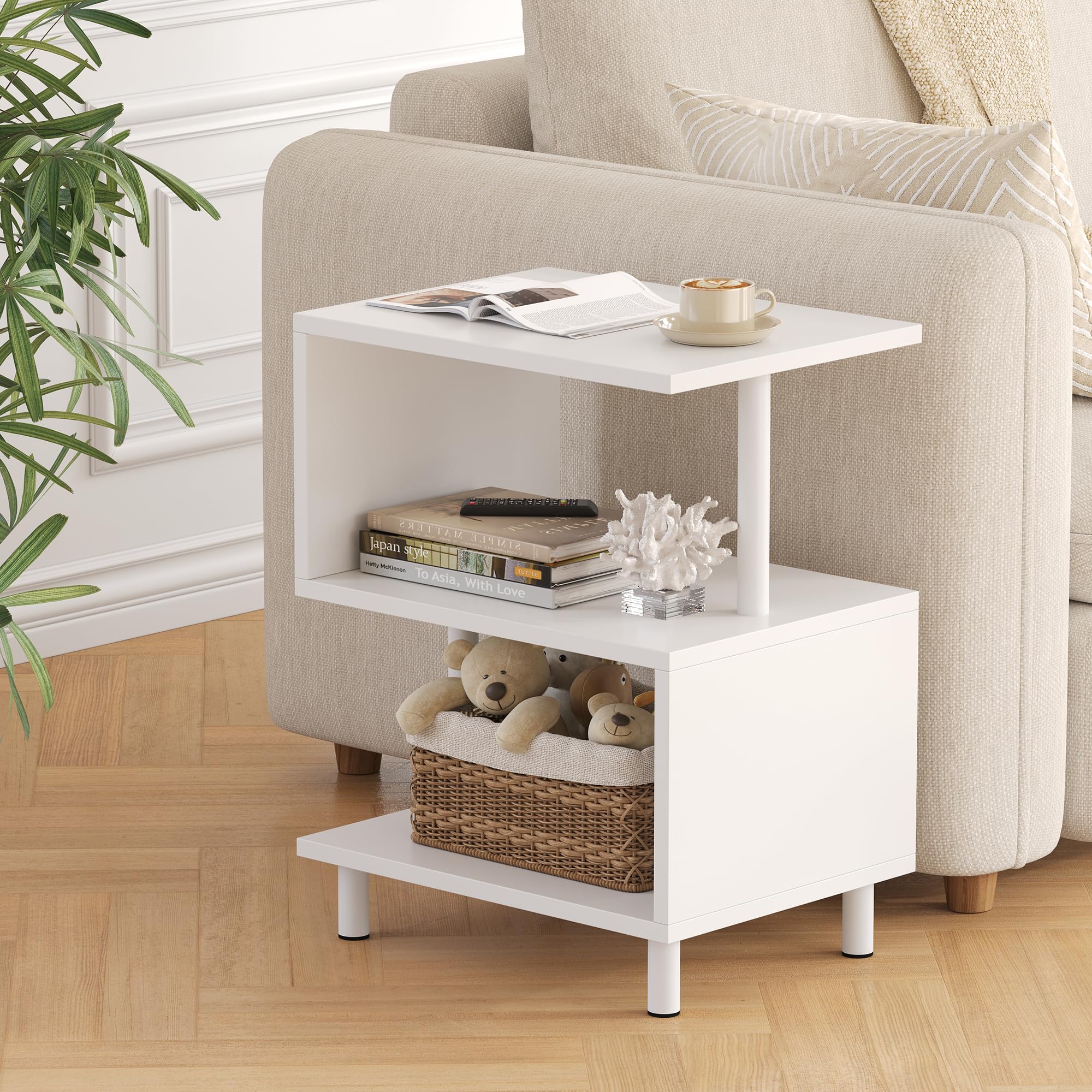 YOUDENOVA Mesa Auxiliar de Madera, 3 Niveles, Diseño S, 40x30x50,5 cm