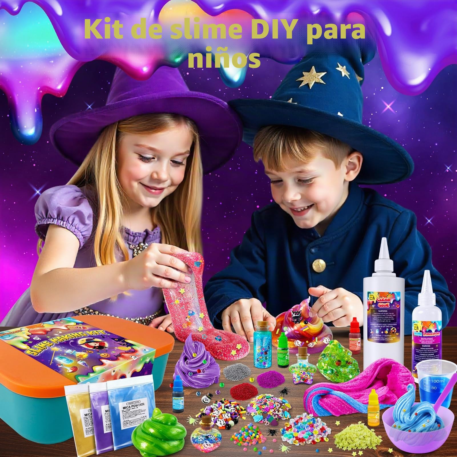 Galaxy Wizard Slime Making Kit para niños – DIY Slime Set con complementos | Purpurina crujiente, Bolas de Espuma, Colgantes, Purpurina, Regalo para niños y niñas a Partir de 3 – 12 años