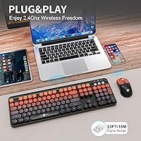 Vista 2 de Combo de teclado y mouse inalámbricos, teclado inalámbrico de tamaño completo de 2.4 GHz con teclas redondas para Windows, computadora, escritorio
