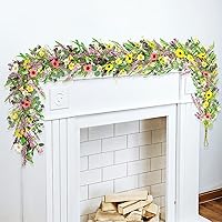 GLOMAXLY 6ft Artificial Lavender Wisteria Garland with Daisies - Faux Wildflower Vine for Spring Wedding Home Decor Indoor Outdoor