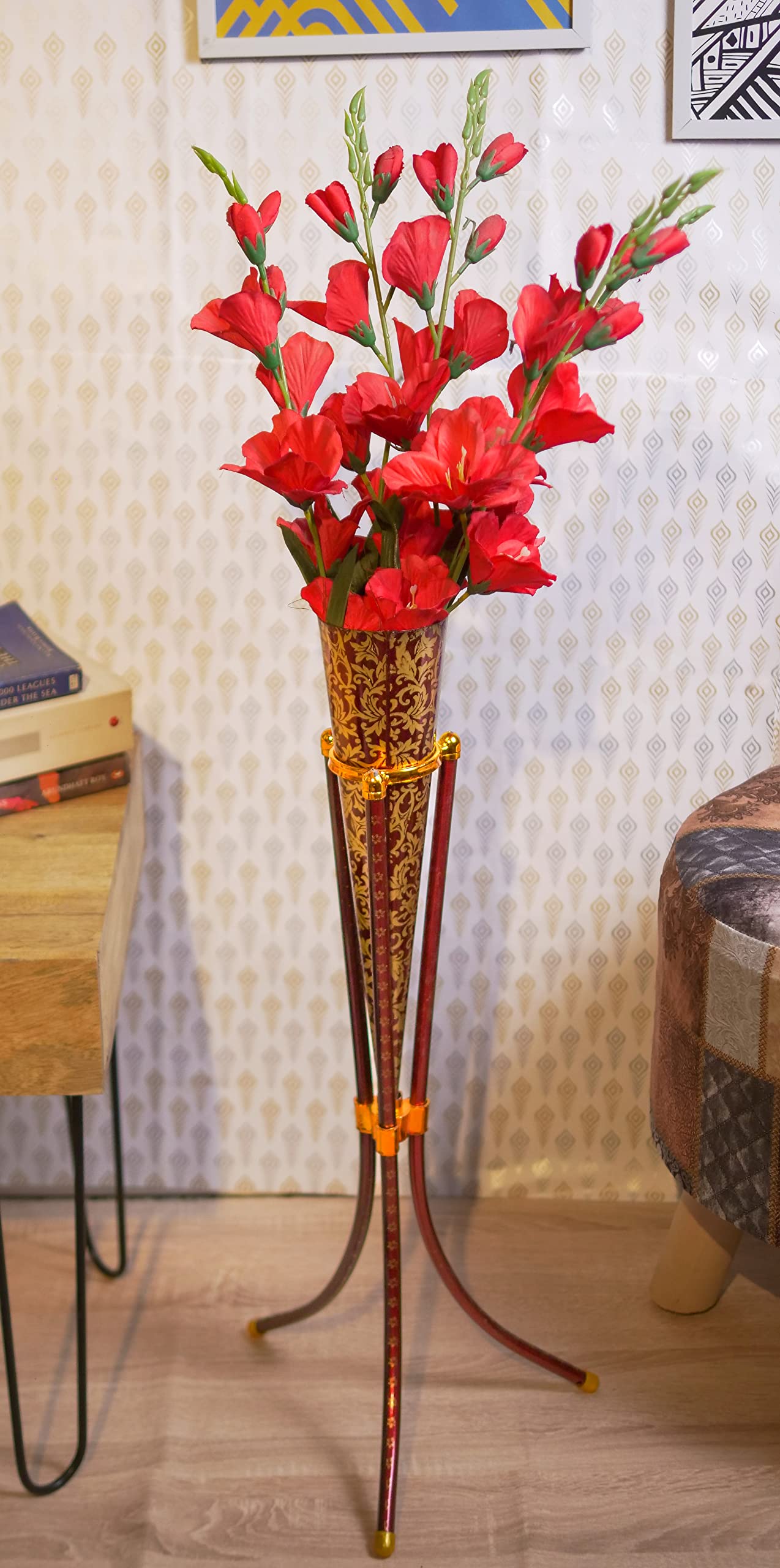 GROOVE AND GRAINS Set of 2 Metal Round Shape Flower Vase for Drawing Room and Living Room for Corner On Floor Red Colour (B07GYFD1TG) Amazon Price History, Amazon Price Tracker
