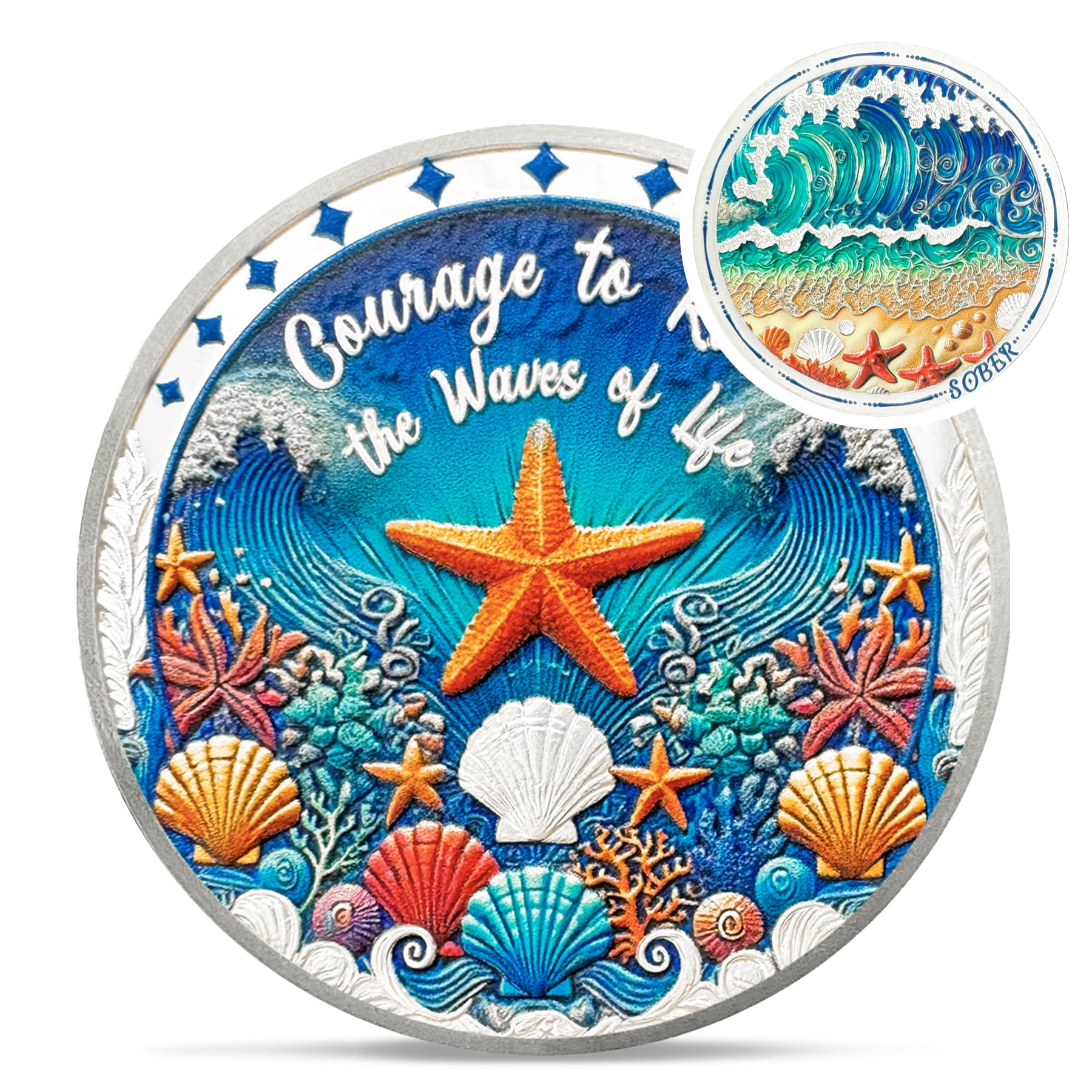 Unique Ocean Shells Sobriety Coin - Addiction Recovery Starfish AA Coins - Affirmation Wave NA AA Chips and Medallions - Celebrate Living Clean