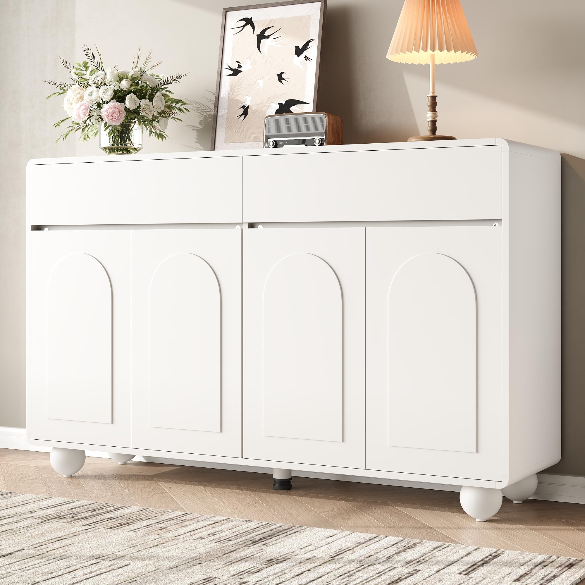 Aparador de salón moderno armario de almacenamiento blanco puertas curvas