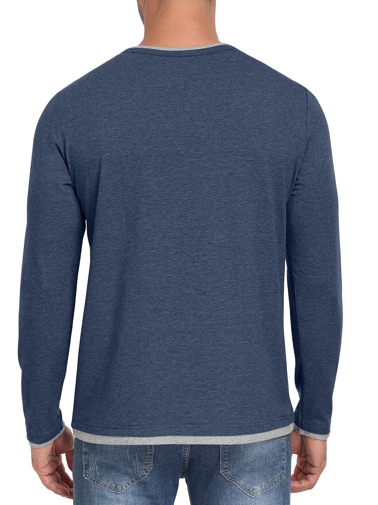 Hisir T-shirt męski Henley z bawełny, z długim rękawem, krój regularny, warstwowy, kontrastowy wzór, casualowy, na jesień i zimę