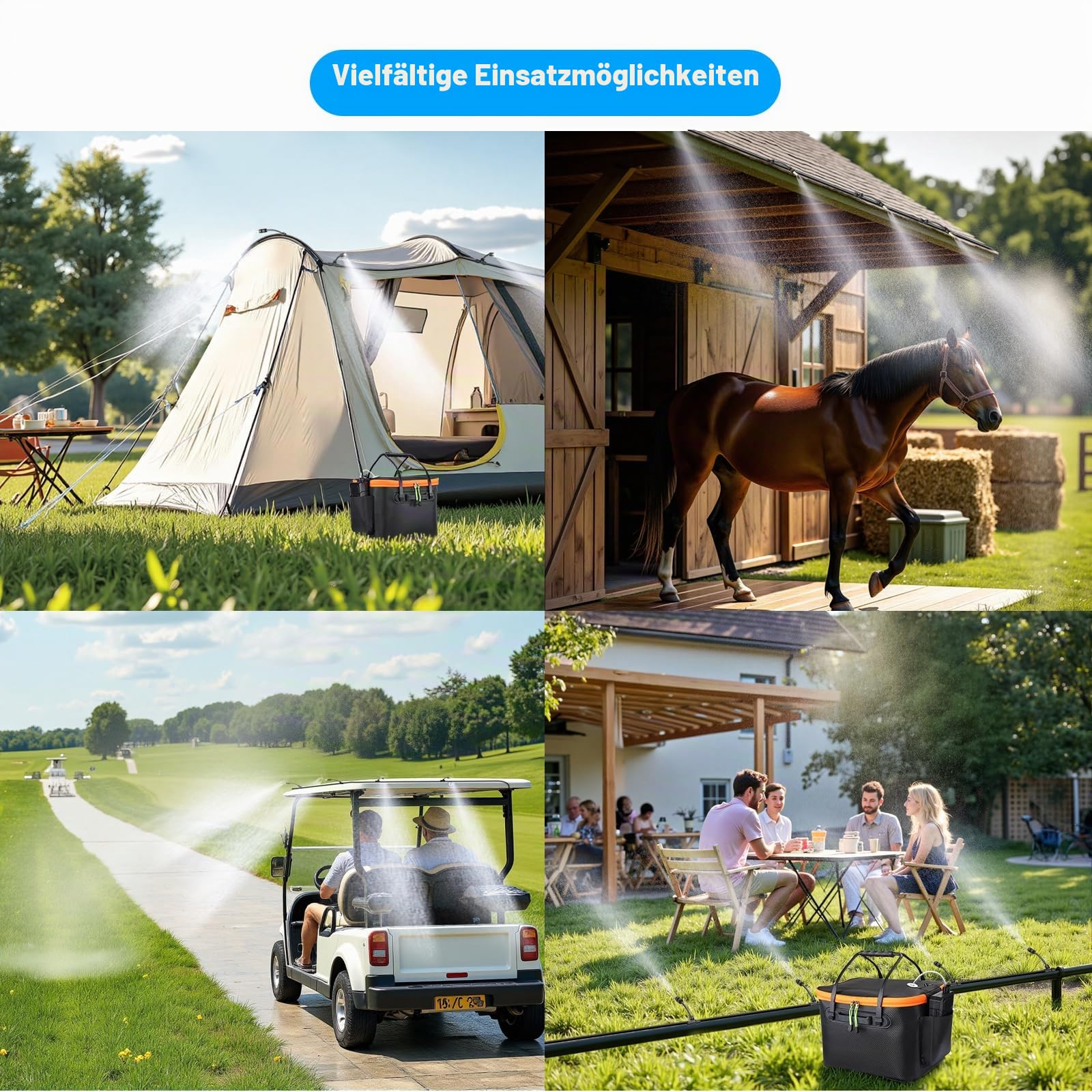 Ausic Tragbares Nebelsystem Für Außenterrasse, Wasserkühlung Mit Batteriebetriebener Pumpe (max. 8 Stunden), Eimer, 7, Schlauch, Terrassen-Nebel Heckklappe, Weide, Camping, Vordach, Sport, 20 L, M