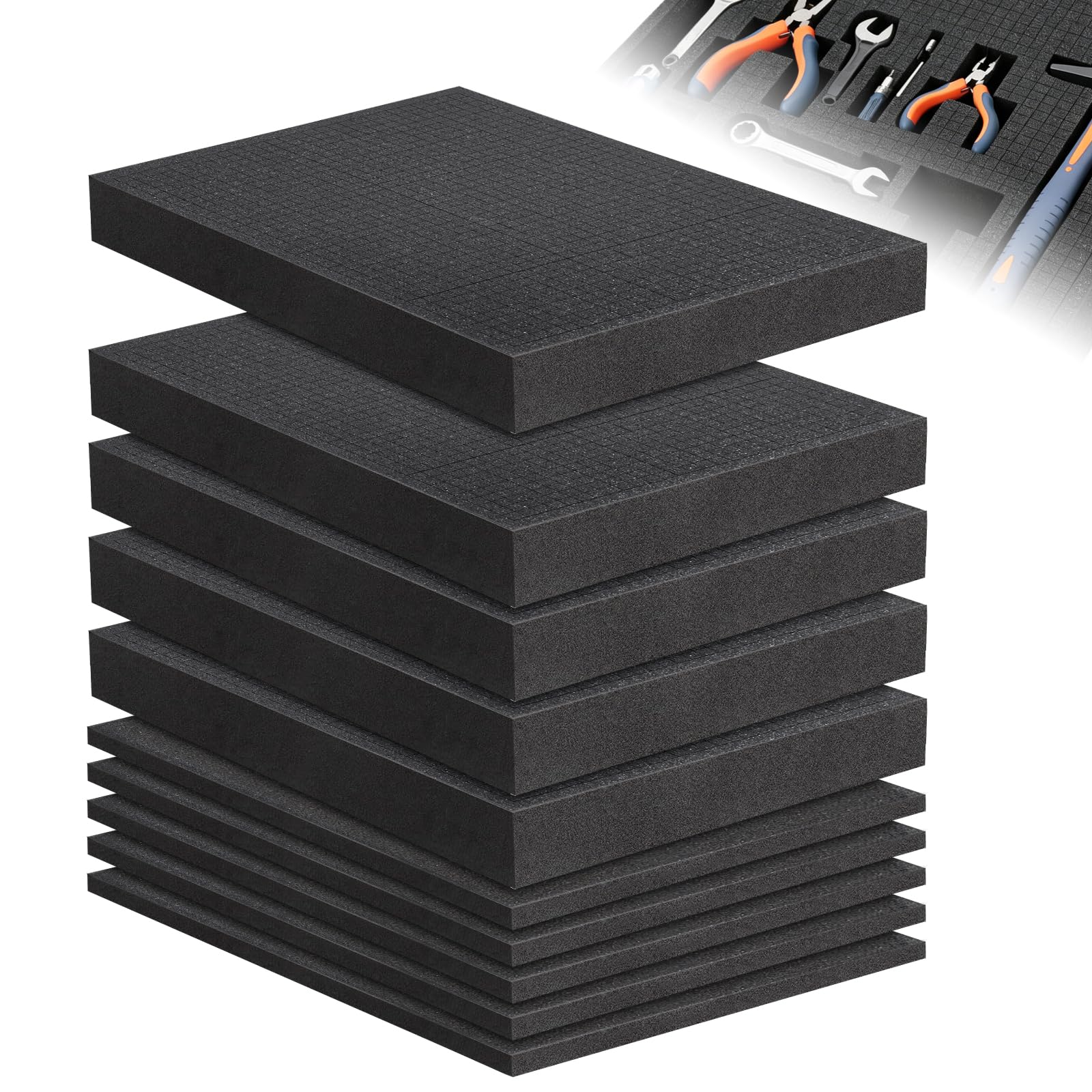 10 Stück Rasterschaumstoff Würfelschaum,5 * 400x300x50mm+5 * 400x300x10mm, Schaumstoff Polster Zuschnitt,DIY Vielseitige Schaumstoffeinlage für Werkzeug,Kamerakoffer,Koffereinlage, Tabletop Miniaturen