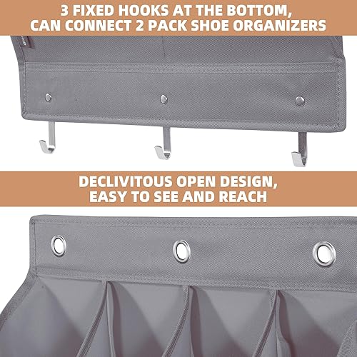 Miniatura 6 de STORAGE MANIAC Organizador de zapatos para colgar sobre la puerta, paquete de 2 organizadores de zapatos colgantes, 8 bolsillos grandes y 4