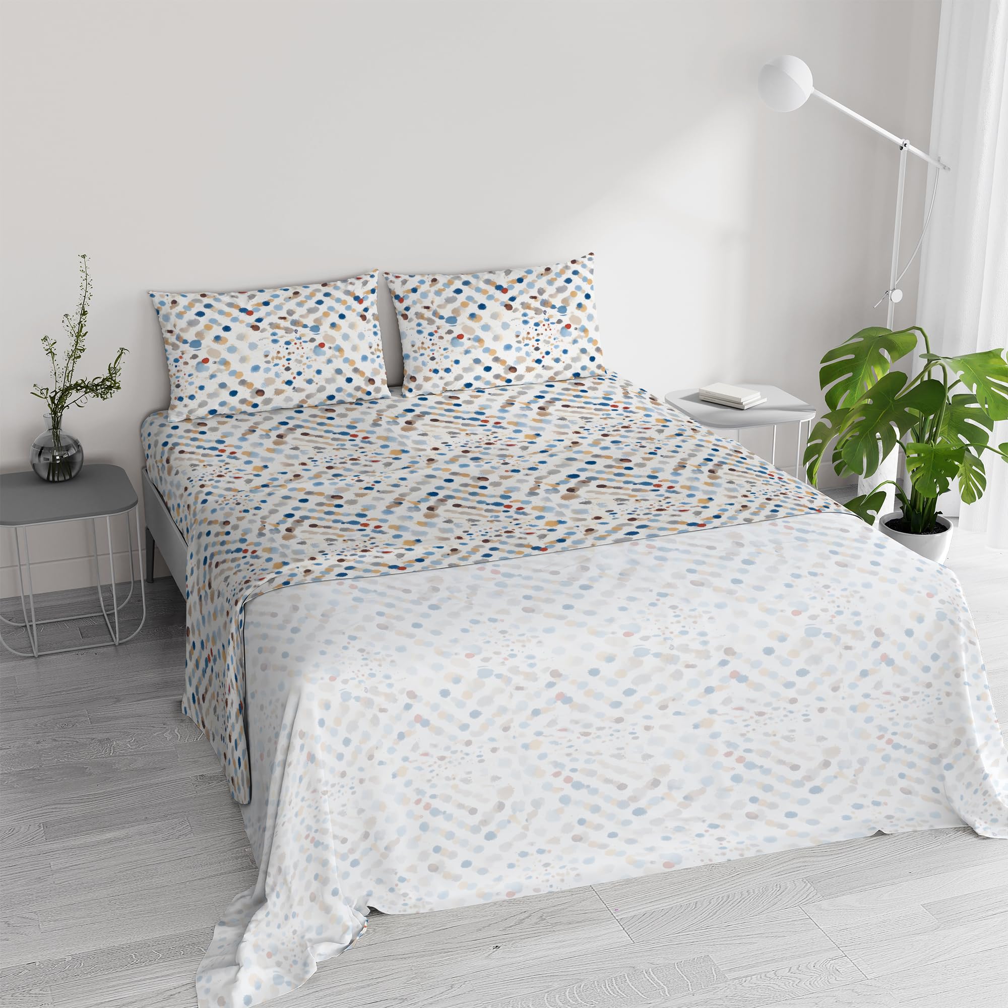 River Cotton Double Bed Sheet Set, Made in Italy – Complete Bed Set, Fitted Sheet, Top Sheet 240 x 300 cm and 2 Pillowcases with Inner Flap (Double, Tarim)