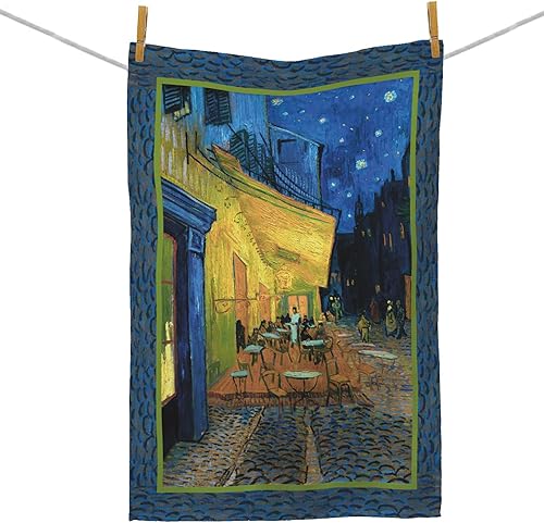 Miniatura 2 de RainCaper Toallas de cocina, 8 x 28 pulgadas, 100% algodón, súper suaves y absorbentes, paños de cocina (Van Gogh Café Terrace at Night)