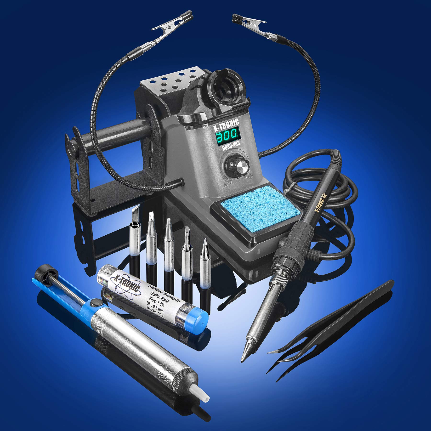 X-Tronic 9080-XR3 • 110 Watt • Heavy Duty - Fine to Medium Gauge Wire - Soldering Iron Station • LED Temp Display, Sleep Function (0 to 30 Minutes), °C to°F Function & Calibration Function (± 99°C)
