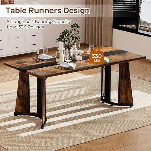 Miniatura 6 de Juego de mesa de comedor de 7 piezas con 6 sillas, mesa de comedor rectangular de madera de 71 pulgadas con sillas de comedor de terciopelo, tablero