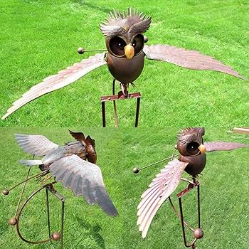 CSBL 13.8inch Metal Owl Garden Stake Decor,Wind Spinners for Yard and Garden Rocking Owl Decorations,Yard Stake Rocking Wind Spinner,Life-Like Garden Art Bird Garden Patio Decoration (A)