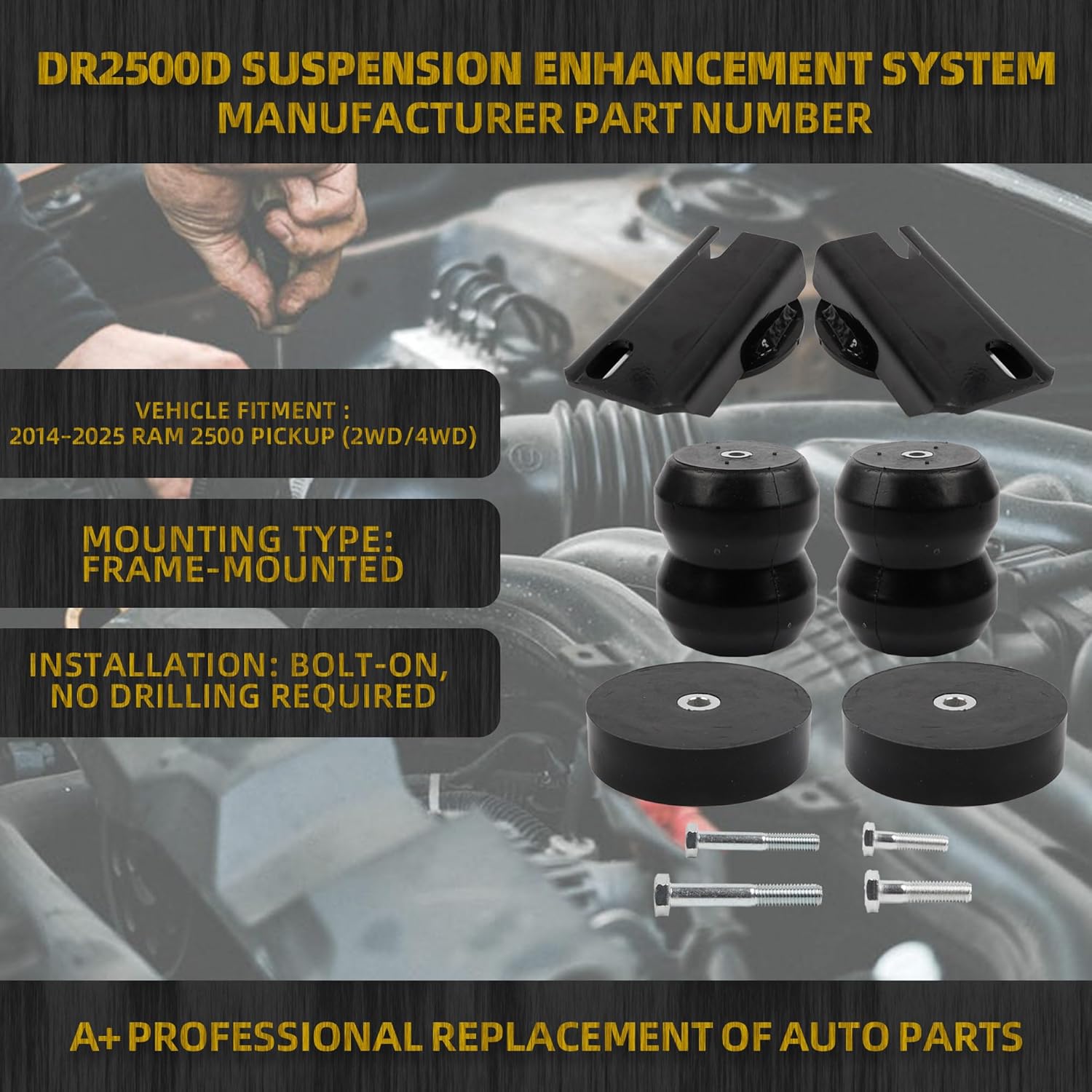 Dasbecan Rear Rubber Helper Suspension Spring Kit Compatible with 2014-2023 Dodge Ram 2500 2WD & 4WD, Heavy-Duty Air Spring Replacement for OEM DR2500D