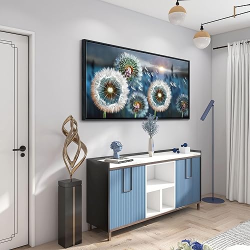 Miniatura 4 de Pogusmav iLarge - Arte de pared enmarcado con tema de diente de león, decoración de pared para sala de estar, abstracto de diente de león blanco,