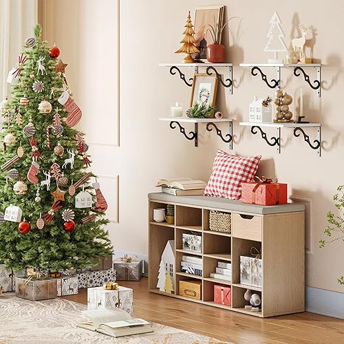 Miniatura 53 de DINZI LVJ Banco de zapatos, banco de almacenamiento de entrada con cajón y 8 cubículos, estantes ajustables, organizador de zapatos para sala de