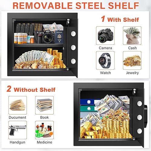 Miniatura 4 de Caja fuerte para el hogar de 1.6 pies cúbicos, impermeable, ignífuga con bolsa ignífuga, teclado programable y estante extraíble, caja fuerte de