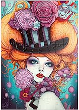 MyPuzzle Playful Woman with Striped Top Hat and Floral Accents - Premium 100 Piece Puzzle - Galaxy Puzzle Special Collection