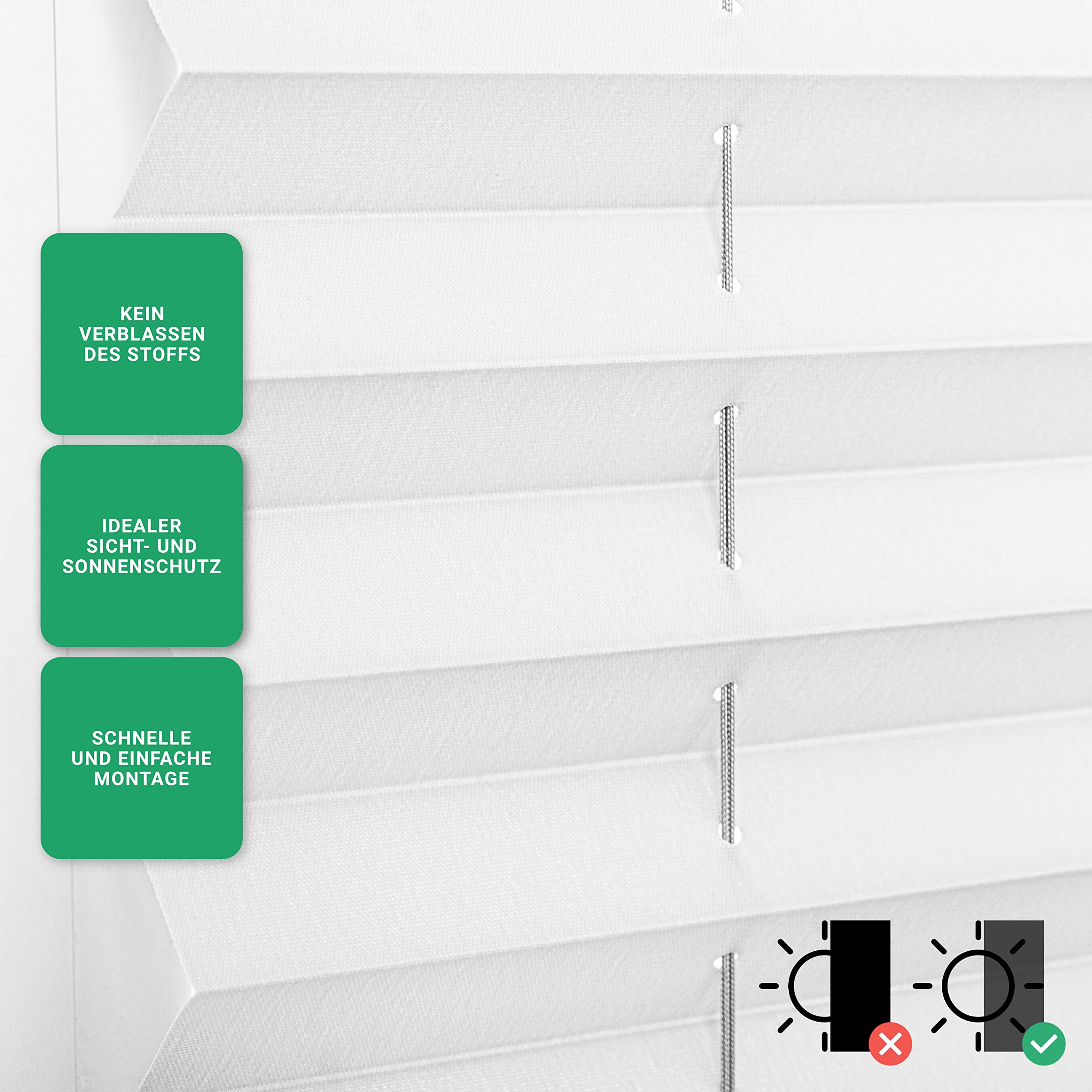 Estika Plissee ohne Bohren, Premium Klemmfix - 105cm Breite x 120cm Höhe - Weiß - Metal Plisseehalter ohne Bohren, Modern Sichtschutz für Fenster, Jalousien Fenster für innen
