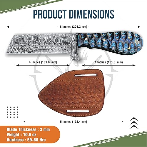 Miniatura 4 de Huntlux Cuchillo de acero de Damasco, espiga completa de 8 pulgadas con mango de madera, cortador de matón y cuchillo de desollar para uso en