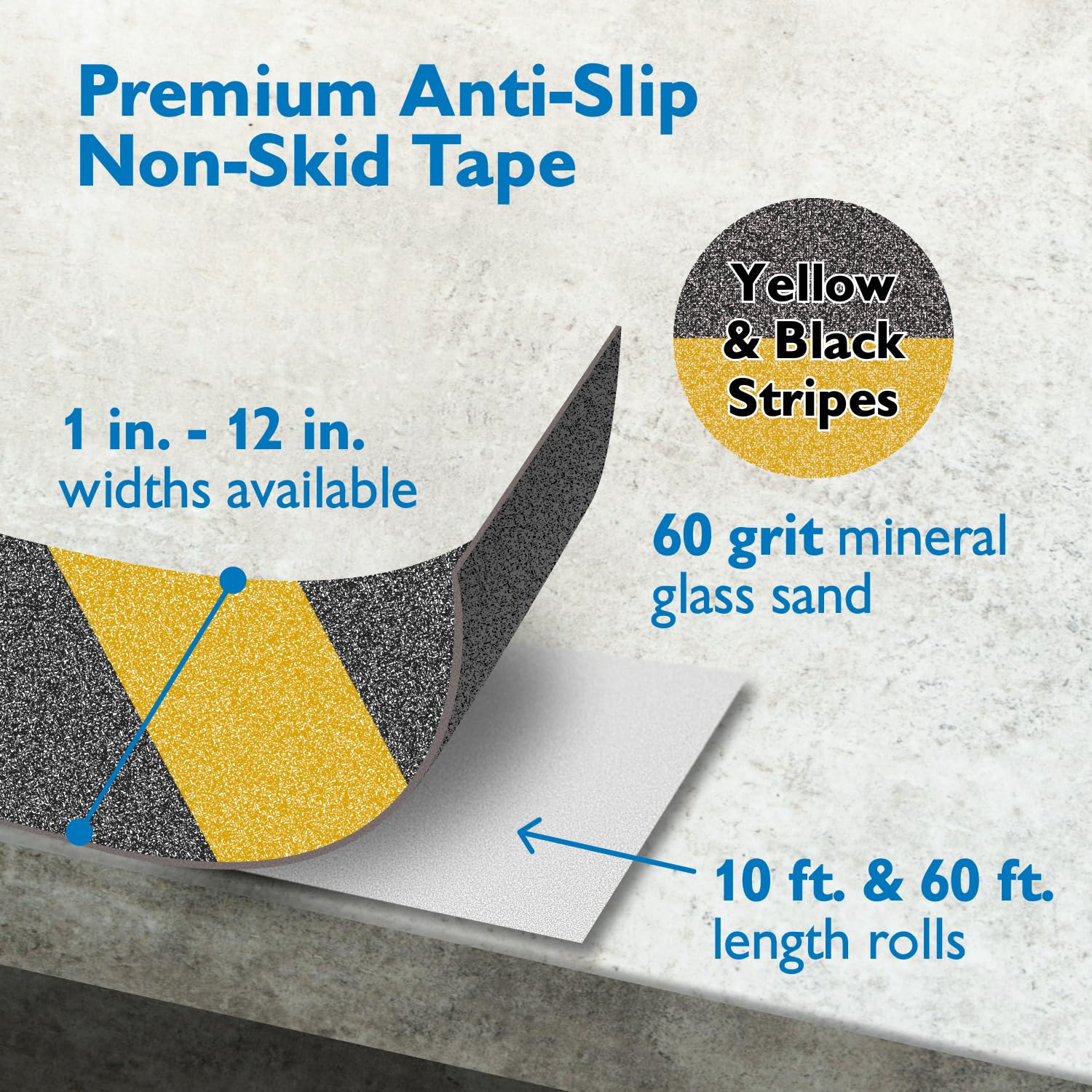 FindTape Nastro antiscivolo premium AST-35 [striscia pericolosa, grana 60]: 1 in. x 60 ft. (Strisce gialle e nere)