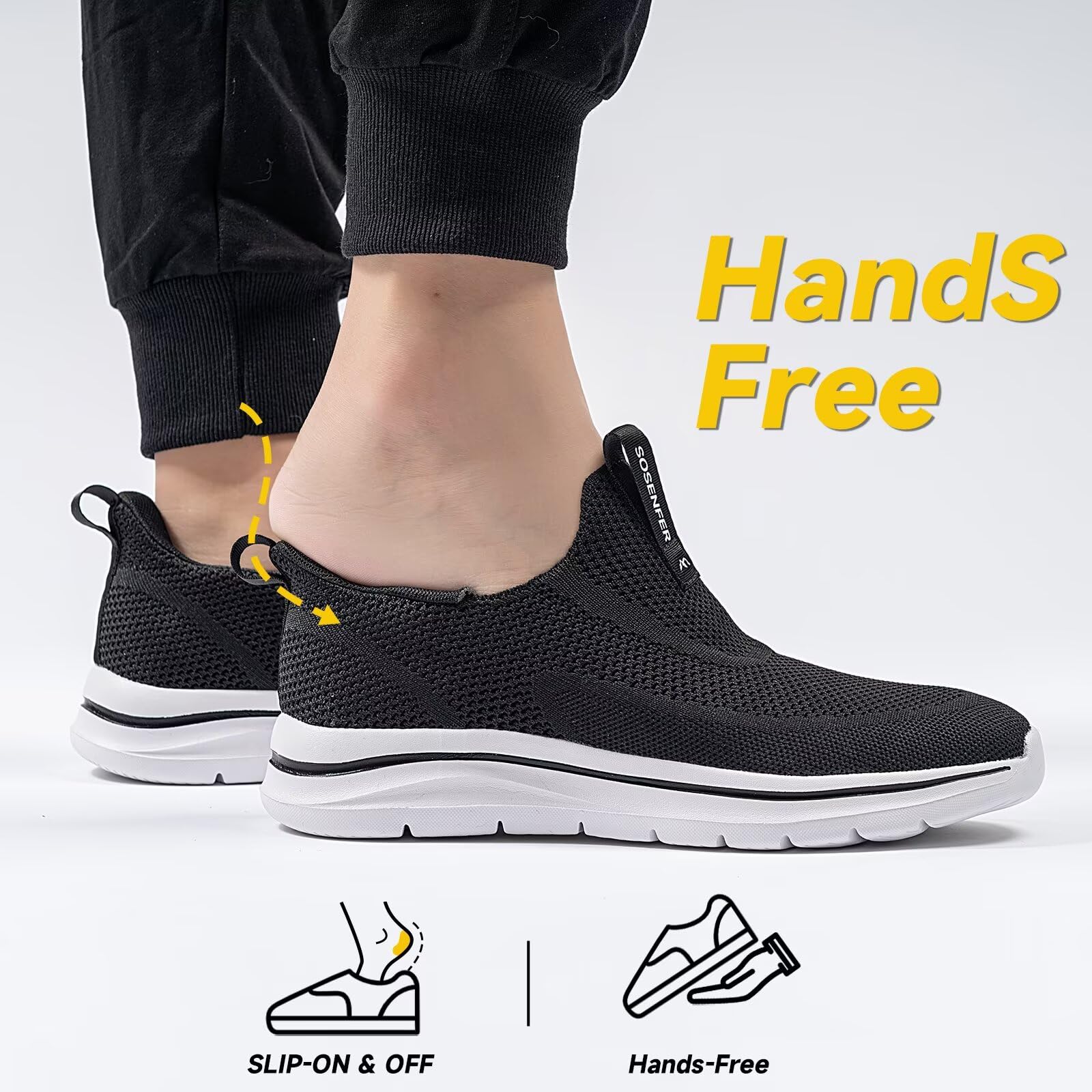 Sosenfer Schuhe Herren Slip On Sneaker Fitness Turnschuhe Atmungsaktiv Ohne Schnürsenkel Walkingschuhe Hands-Free Freizeit Schlupfschuhe