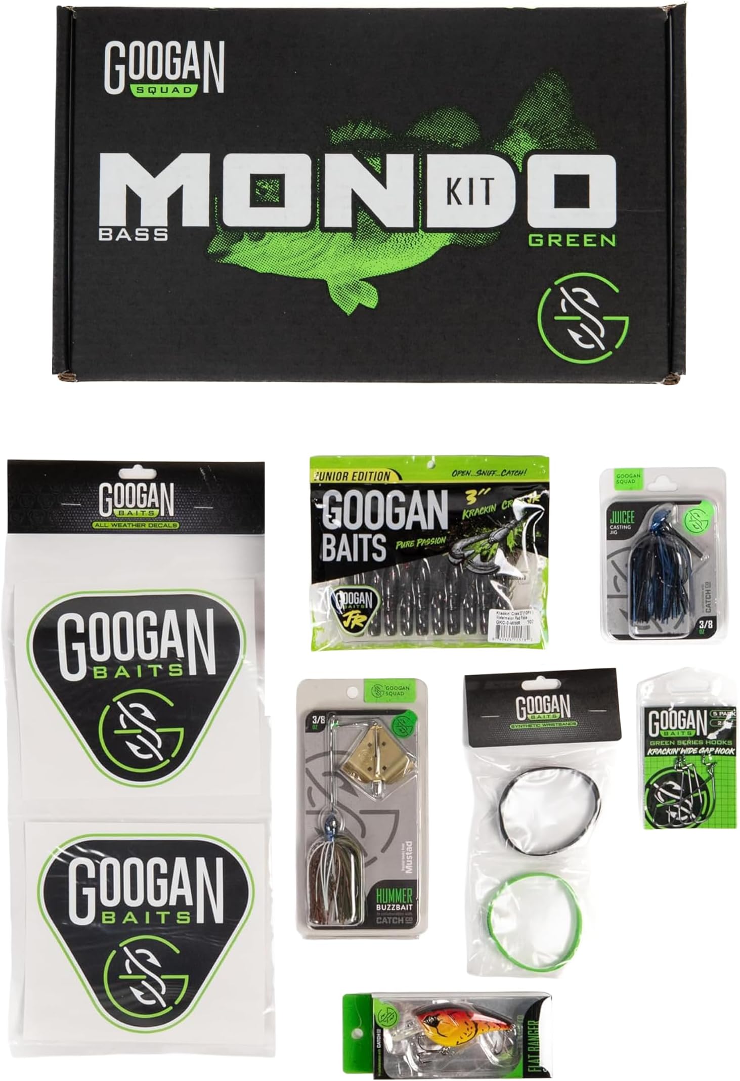 Googan Squad Mondo Kit Bass Fishing Lure Sets โ Black, Green & Gold Series for Largemouth & Smallmouth Bass โ Includes Premium Tackle & Mystery Box Essentials