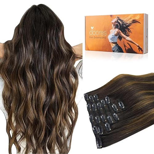 Miniatura 1 de Doores - Extensiones de cabello con clip estilo ombre (color degradado), extensiones de cabello natural, lacio y grueso