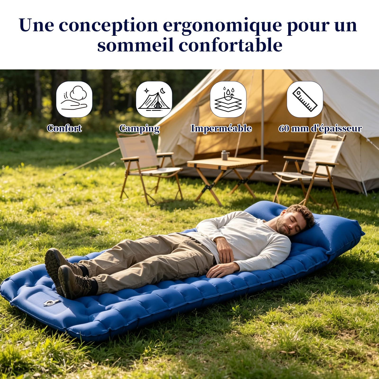 Koziya Matelas Gonflable,2026 Nouveau Matelas Koziya De Plage Gonflable,Pompe Et Oreiller Intégrés,Pliable,Convient pour La Tente,La Plage,Les Voyages (Peacockblau)