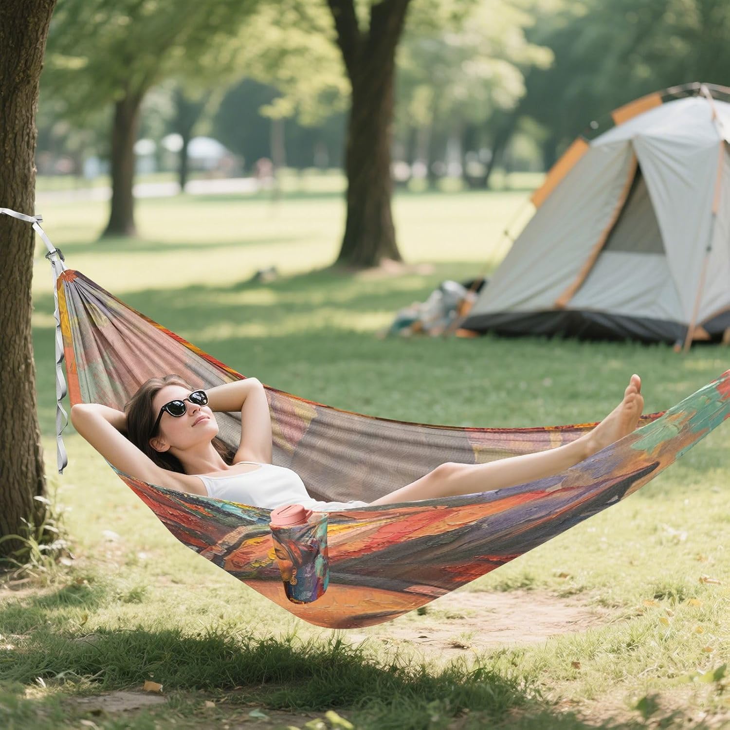 ALAZA African American Oil Painting Camping Hammocks Single or 2 Person 500 lbs Portable Parachute Travel Hammock w/Tree Straps for Hiking Backpacking Indoor Outdoor
