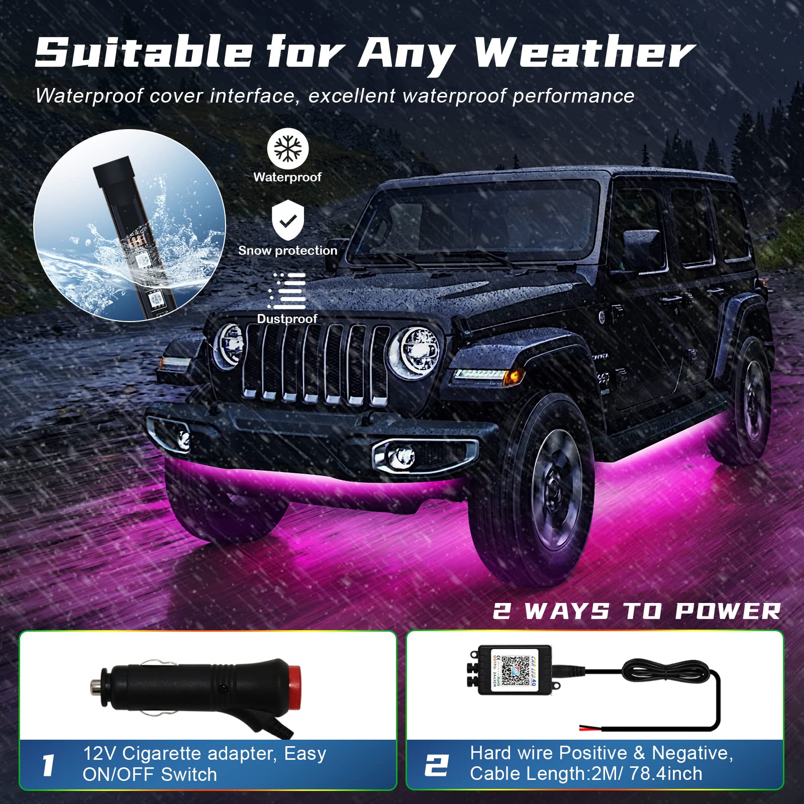 Kit De Tiras LED RGB 4 Piezas Para Debajo Del Coche – Neón Multicolor 12V IP67 Impermeable
