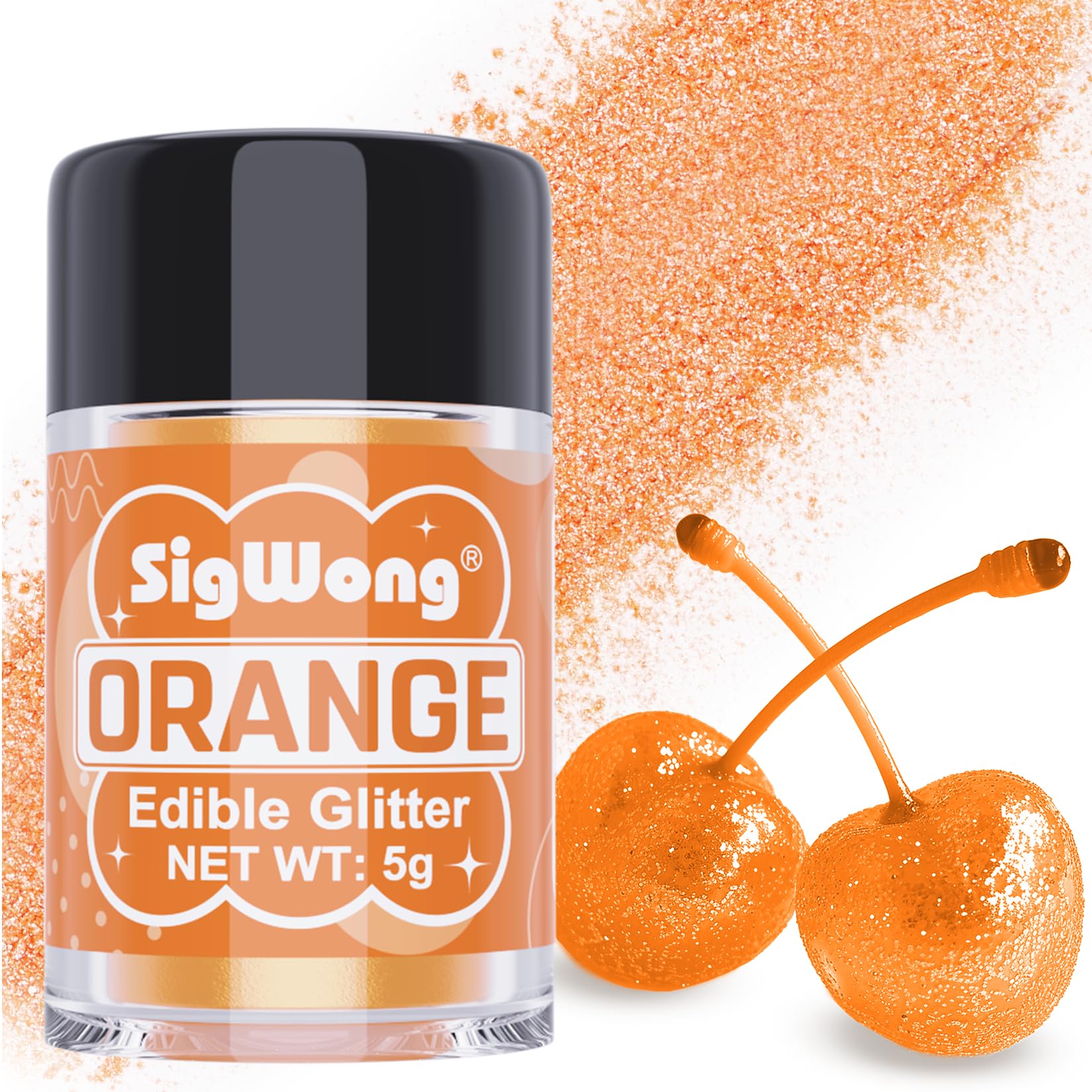 Orange Edible Glitter - 5g Food Grade Cake Decorating Shimmering Glitter, Edible Sprinkle Luster Dust for Drinks, Chocolates, Fondant, Strawberries, Cupcakes, Candy, Cookie - Vegan