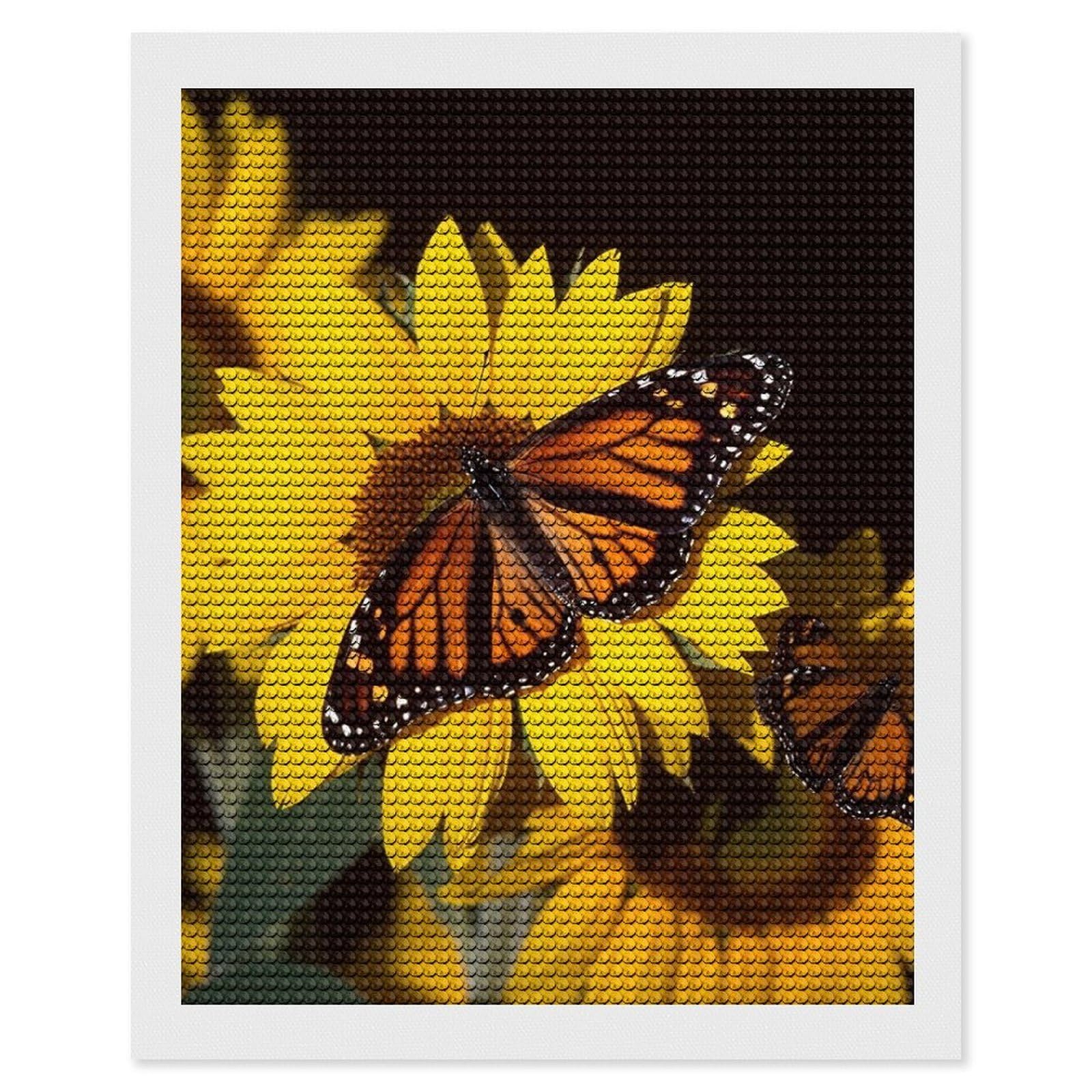 FekiLoot Butterflys with Sunflowers Diamond Art Kits for Adults, 5D Aurora Diamond Painting Kits for Beginners DIY Full Drill Dots Gem Art Paint Crafts for Home Wall Decor 16"x20"