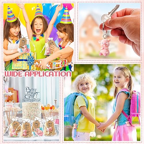 Miniatura 5 de Kathfly 24 juegos de llaveros de cerdo para fiestas, regalos de Navidad, mini llavero de cerdo de resina rosa, regalo de regreso para invitados con