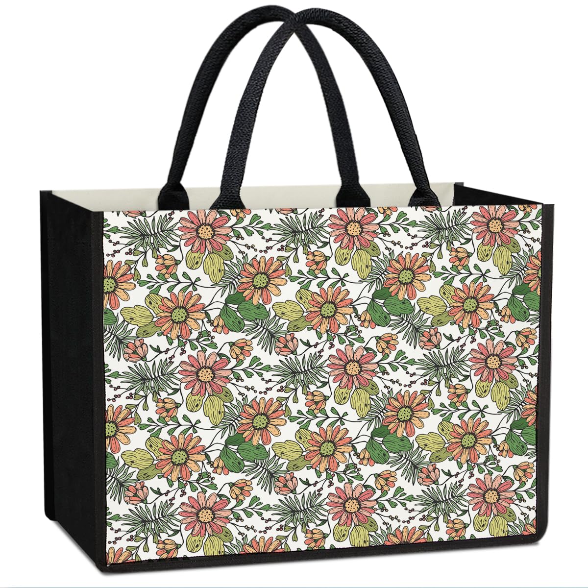ltazhyi Flower Tote Bag Canvas Tote Bag For Women Floral Bag Beach Tote Bag Aesthetic Tote Bag For Travel Shopping